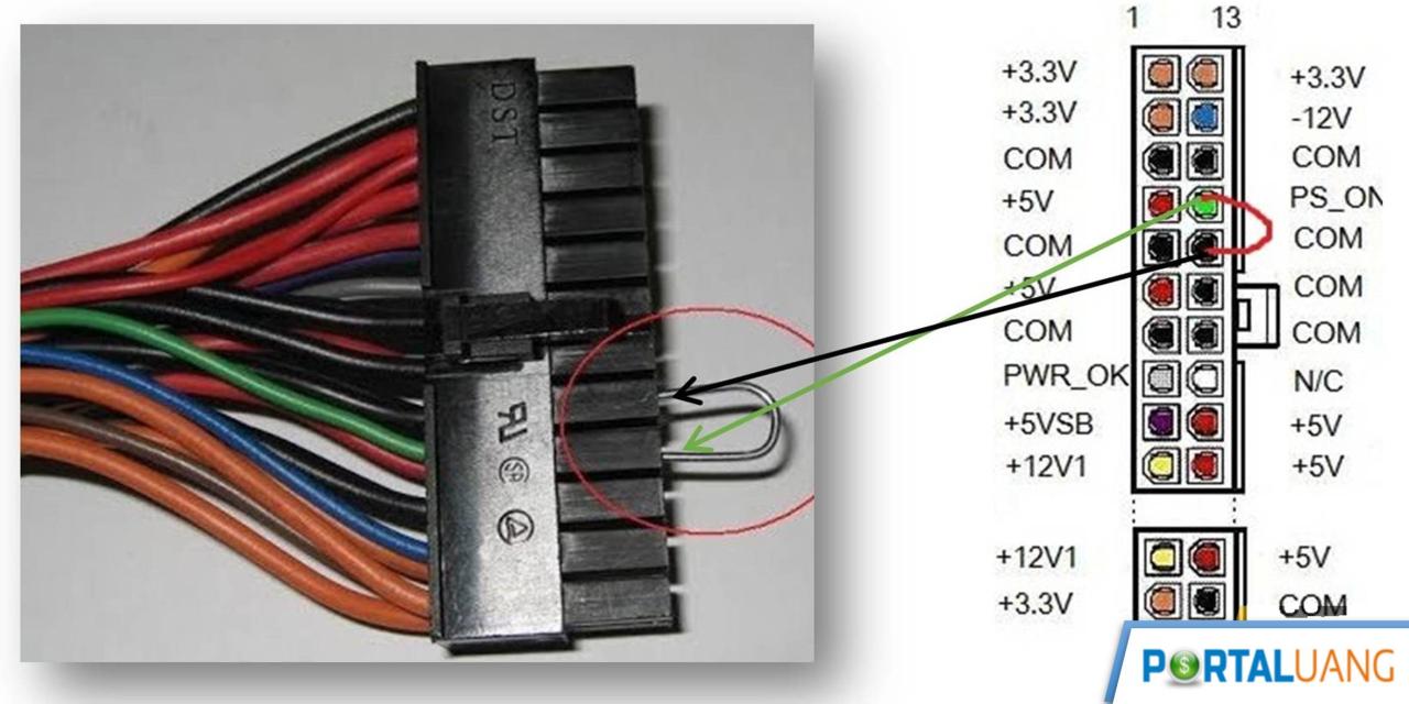 cek motherboard kabel jumper hitam hijau komputer dengan uang posisi bower langkah belum sudah lepaskan dibentuk huruf hubungkan warna kertas