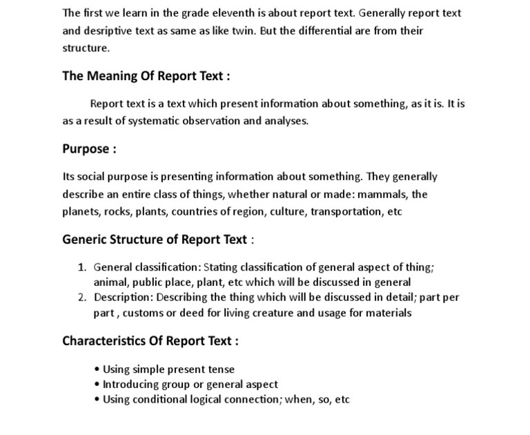 generic structure of report text terbaru